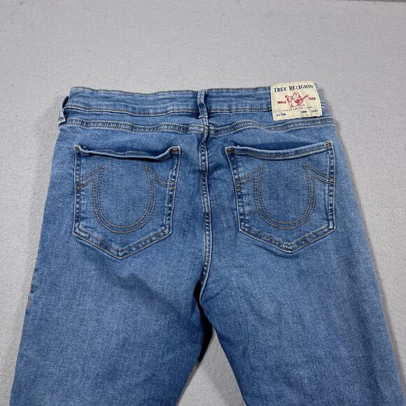 True Religion Stella Jeans Women 32 Mid Rise‎ Skinny Blue Denim Raw Hem Stretch - Picture 9 of 13